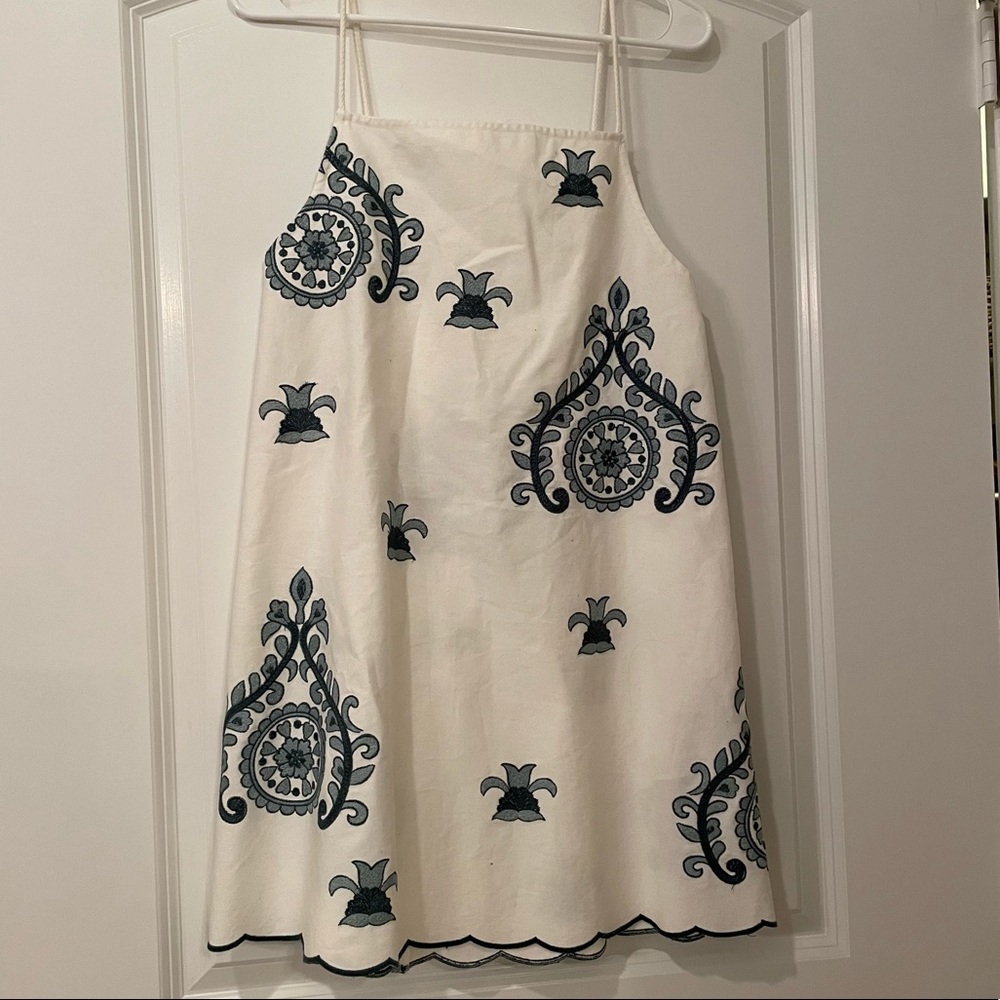 White Zara dress with green details